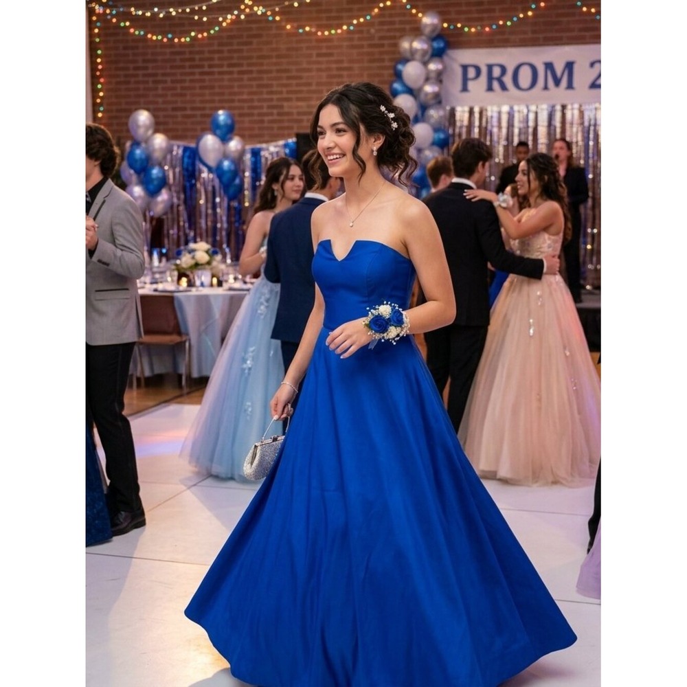 Jessica McClintock Gunne Sax Vintage Royal Blue Iridescent Prom Gown Dress 9